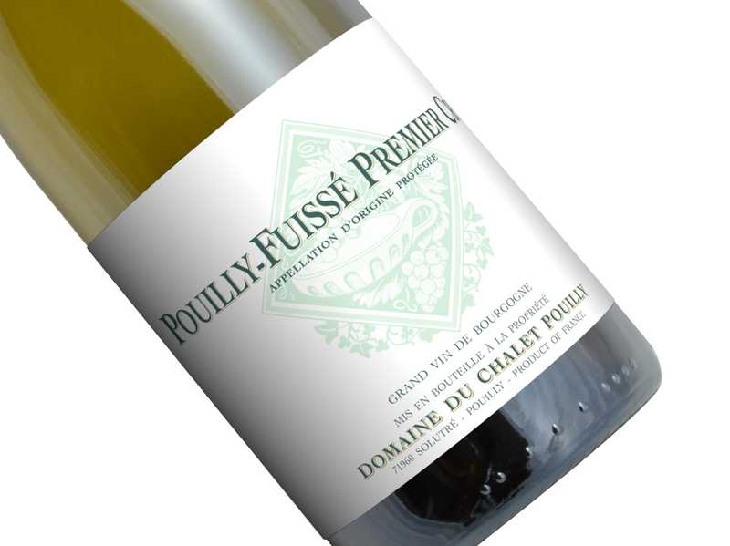 ** Preview. Download file for best image quality. **
 Depicts a bottle of Pouilly-Fuissé Premier Cru by Domaine du Chalet Pouilly