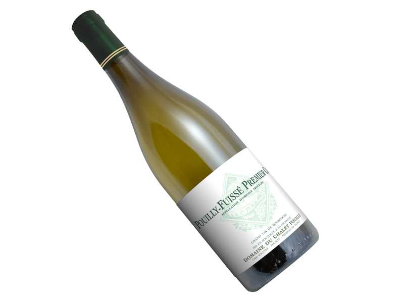 ** Preview. Download file for best image quality. **
 Depicts a bottle of Pouilly-Fuissé by Domaine du Chalet Pouilly.